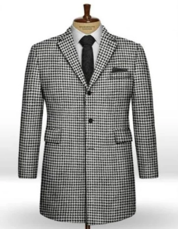 Big Houndstooth BW Tweed Overcoat - Mens Topcoat