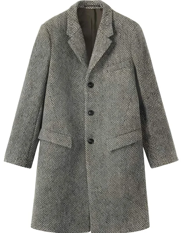 Gray ~ Grey Herringbone ~ Tweed 95% Wool Overcoat ~ Long men's Dress Topcoat - Winter coat