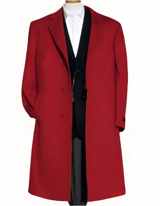 Hot Red Soft Finest Grade Of Cashmere & Wool Overcoat ~ Long men's Dress Topcoat - Winter coat