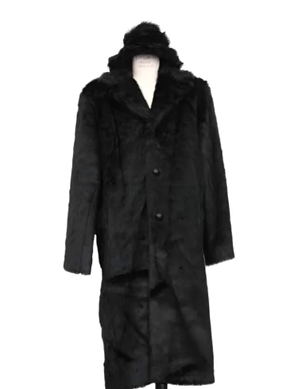 Men's Ankle length men's Overcoat ~ Long men's Dress Topcoat - Winter coat + Matching Hat Black Long Length Black Faux Fur Coat