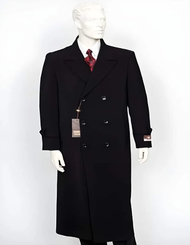 Mens Black Double Breasted Full Length Coat Duster Maxi Coat