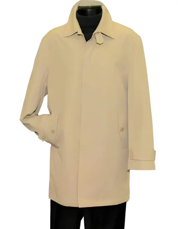 Men's Hidden Button Beige Long men's Dress Topcoat - Winter coat