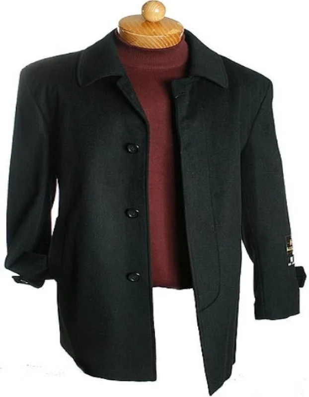 Mens Overcoat - Topcoat For Men - Winter Fabric - 3 Quarter Dark color black Wool fabric Jacket - men's Overcoat