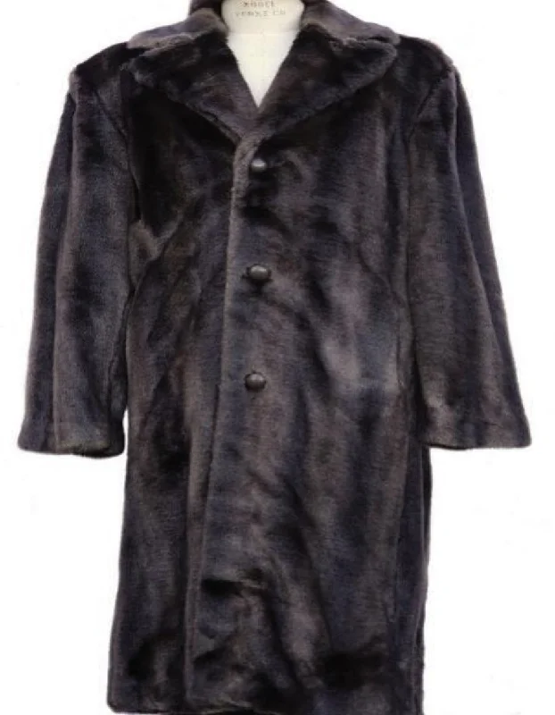 Mens Overcoat - Topcoat For Men - Winter Fabric - Faux Fur Overcoat - Buttons Long Top Coat Full length Coat Brown