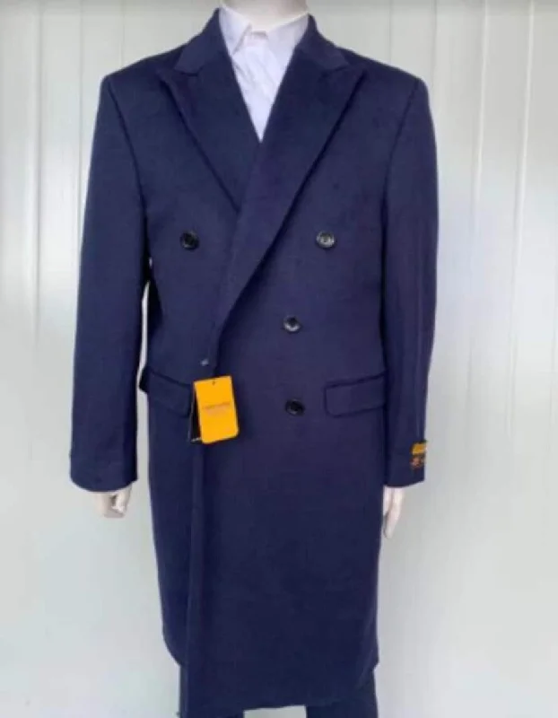 Mens Overcoat - Topcoat For Men - Winter Fabric - Mens Full Length Wool and Cashmere Overcoat - Winter Topcoats - Blue Coat