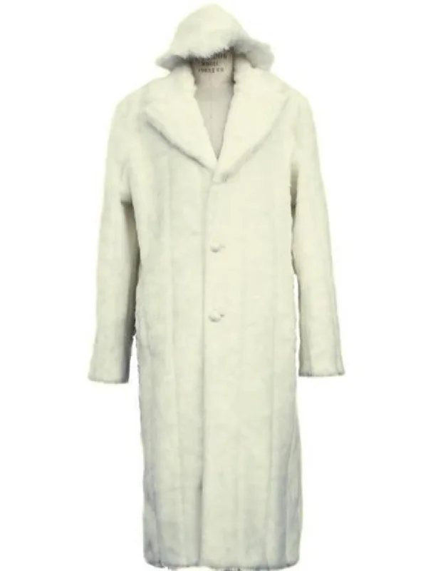 Mens Overcoat - Topcoat For Men - Winter Fabric - Men's Long Length Full Length Overcoat ~ Long men's Dress Topcoat - Winter coat + Matching Hat Off White Ankle length Faux Fur Coat