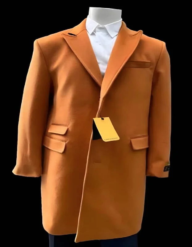 Mens Overcoat - Topcoat For Men - Winter Fabric - Mens Orange Wool Fashion Overcoat - Orange Carcoat