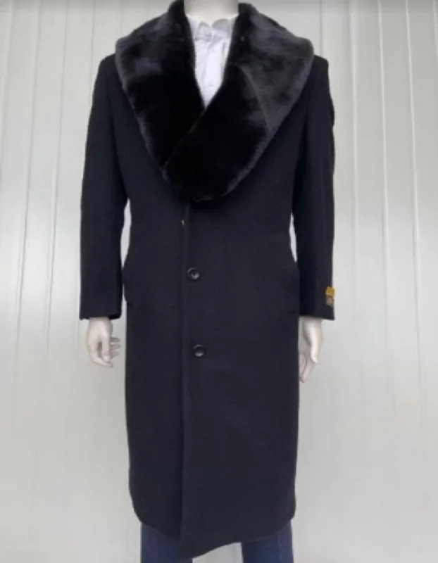 Mens Overcoat - Topcoat For Men - Winter Fabric - Wool Mens Cashmere Blend Black Coat Full length - Cashmere Overcoat