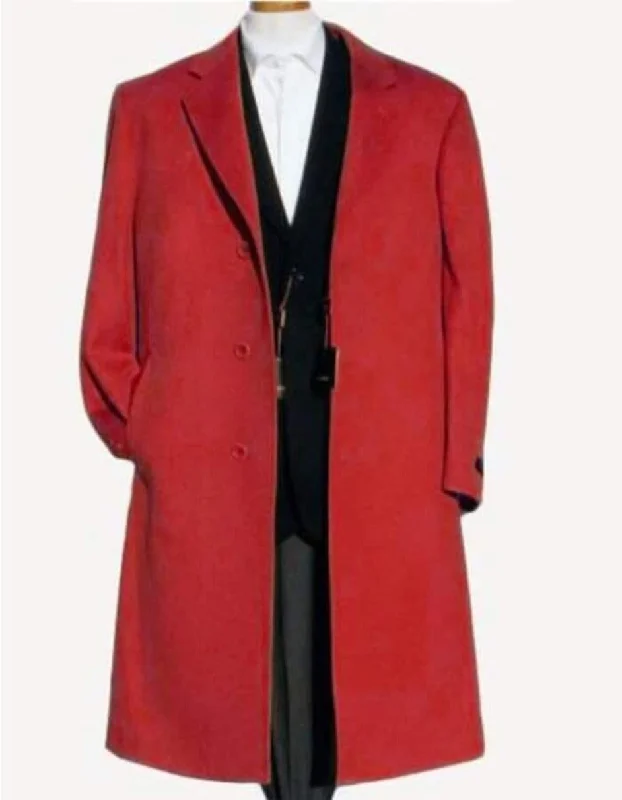 Red Trench Coat - Long Red Coat - Mens Red Peacoat - Mens Red Overcoat - Wool Fabric