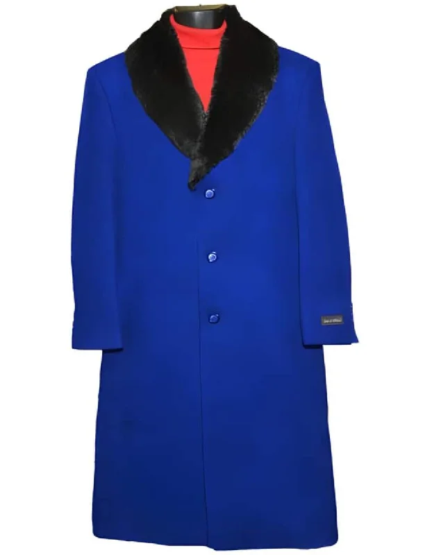 Royal Blue 3 Button Wool Ankle length Overcoat ~ Long men's Dress Topcoat - Winter coat 95% Wool Fabric