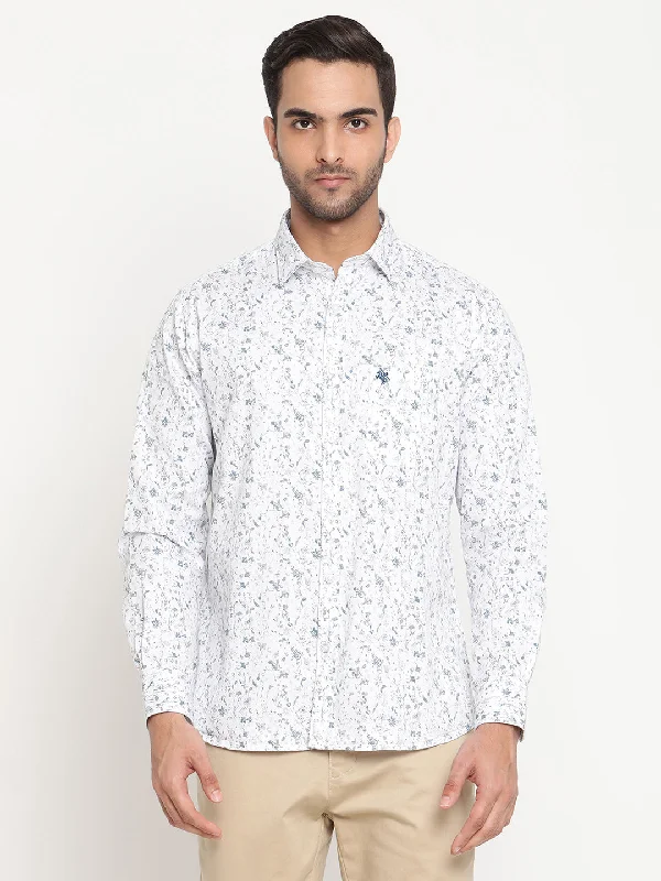 Men's White Casual Floral Print Full Sleeve Shirt