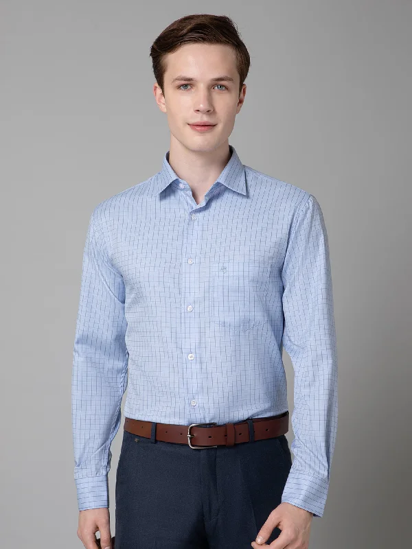 Men's Sky Blue Formal Small Checks Full Sleeve Shirt