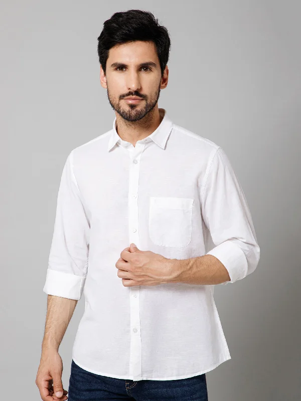 Men's White Casual Plain Full Sleeve Shirt