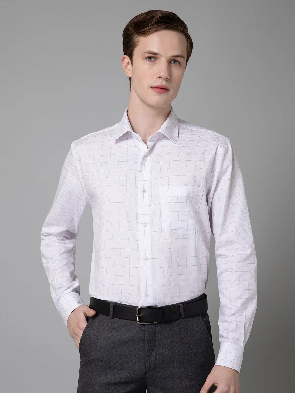 Men's White Formal Medium Checks Full Sleeve Shirt