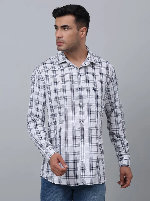 Men's White Casual Medium Checks Full Sleeve Shirt