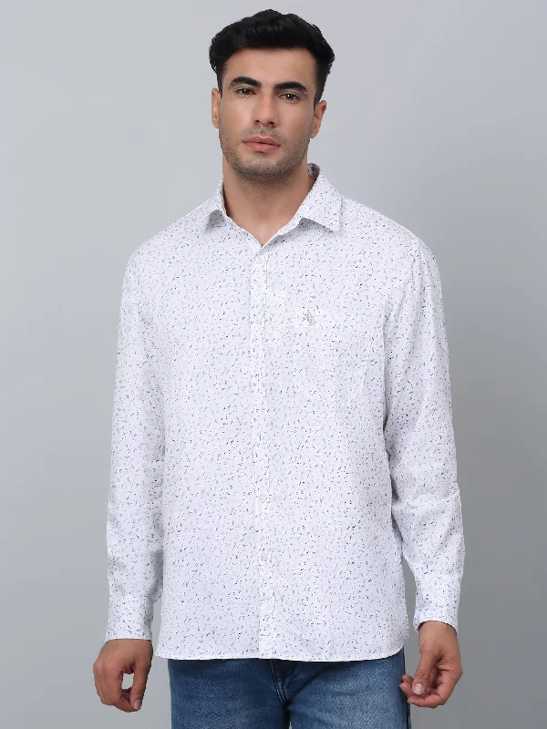 Men's White Casual Floral Ditsy Print Full Sleeve Shirt