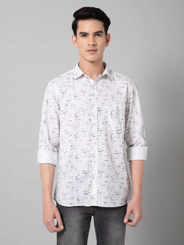 Men's White Casual Abstract Print Full Sleeve Shirt