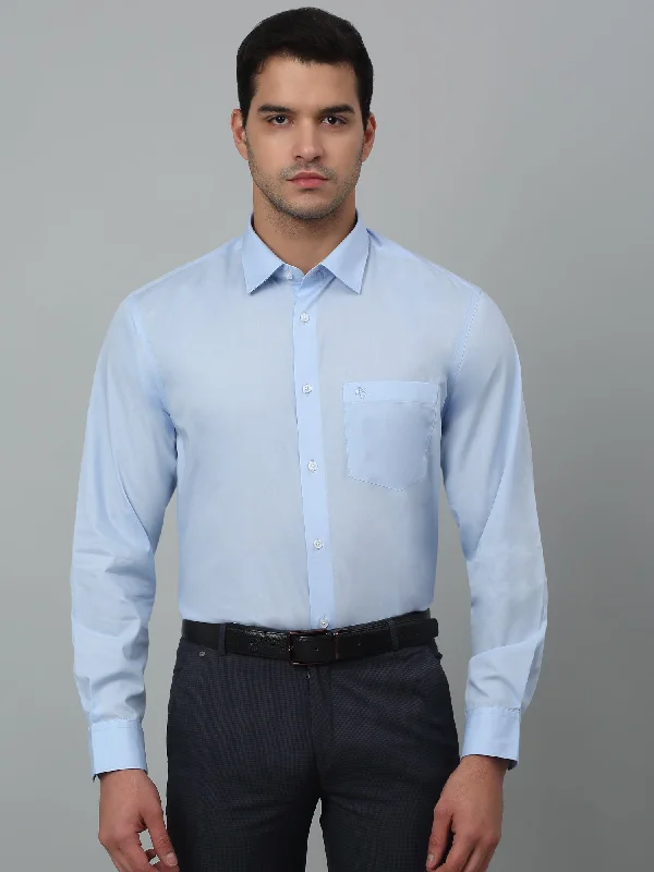 Men's Sky Blue Formal Plain Full Sleeve Shirt