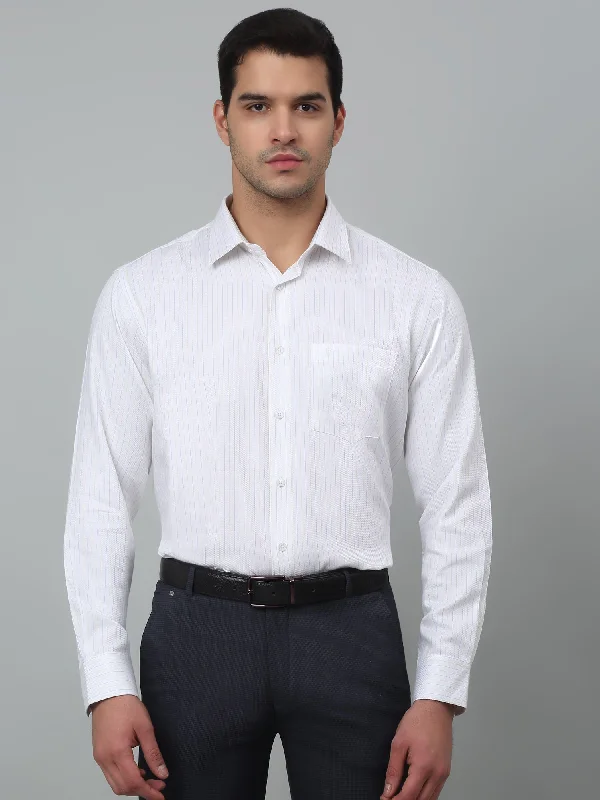 Men's White Formal Thin Stripe Full Sleeve Shirt