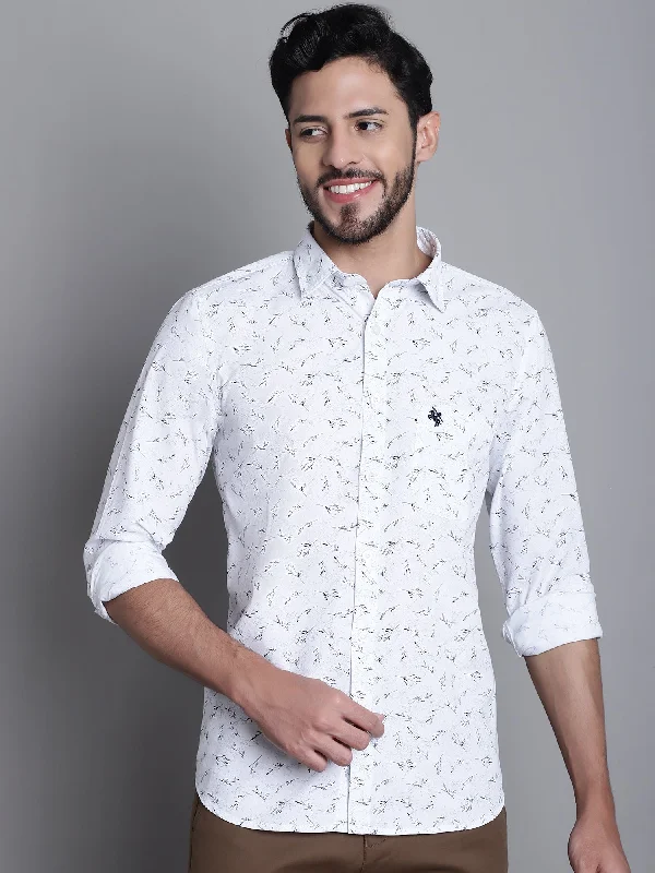 Men's White Casual Floral Ditsy Print Full Sleeve Shirt