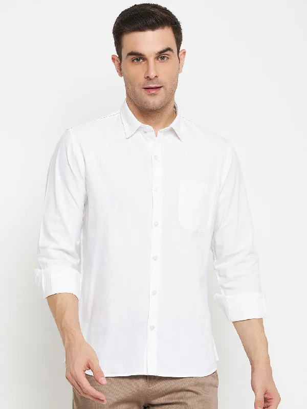 Men's White Casual Self Textured Full Sleeve Shirt