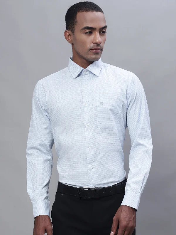 Men's Sky Blue Formal Self textured Full Sleeve Shirt