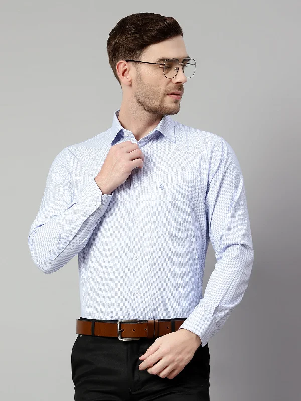 Men's Sky Blue Formal Self textured Full Sleeve Shirt