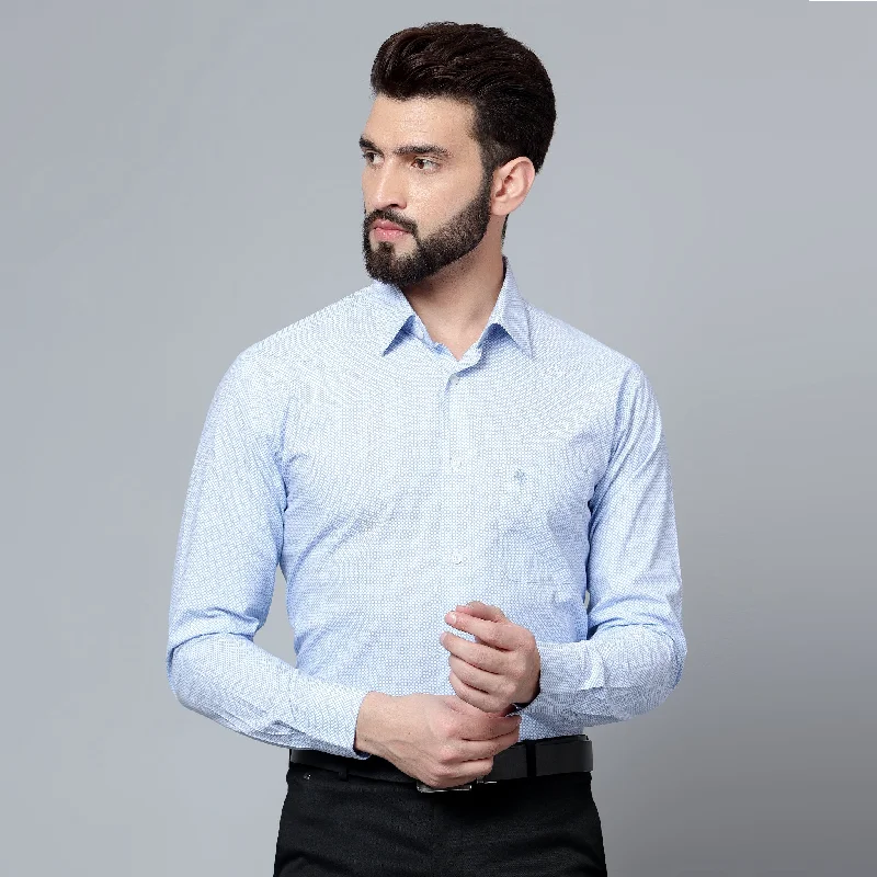 Men's Sky Blue Formal Geometric Print Full Sleeve Shirt