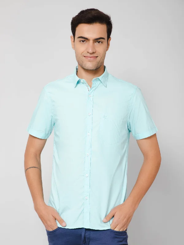 Men's Turquoise Casual Plain Half Sleeve Shirt