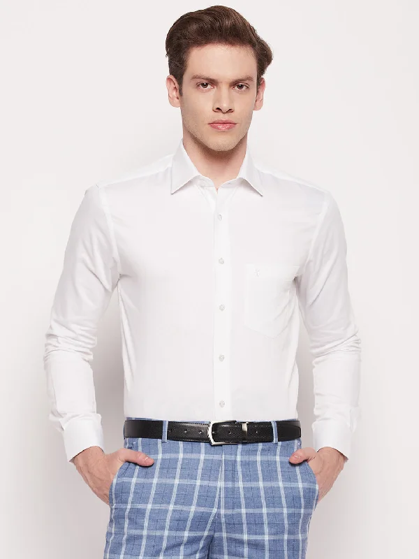 Men's White Formal Self textured Full Sleeve Shirt