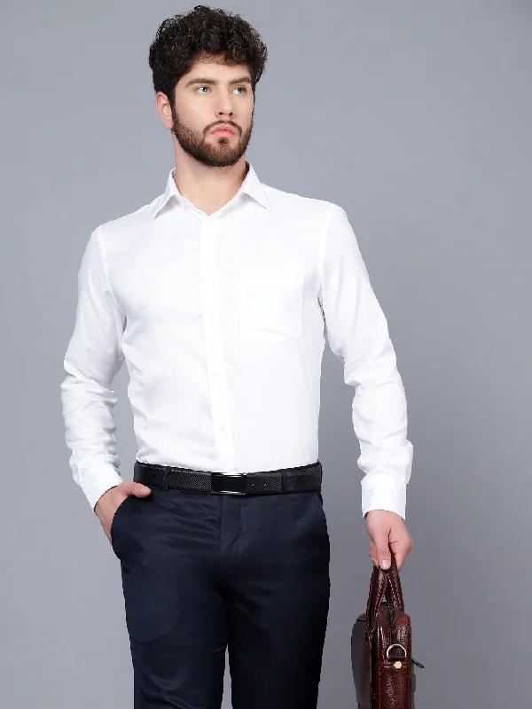 Men's White Formal Self textured Full Sleeve Shirt