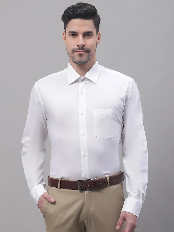 Men's White Formal Self Textured Full Sleeve Shirt