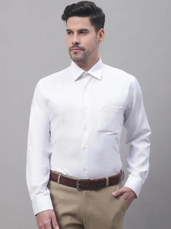 Men's White Formal Self textured Full Sleeve Shirt