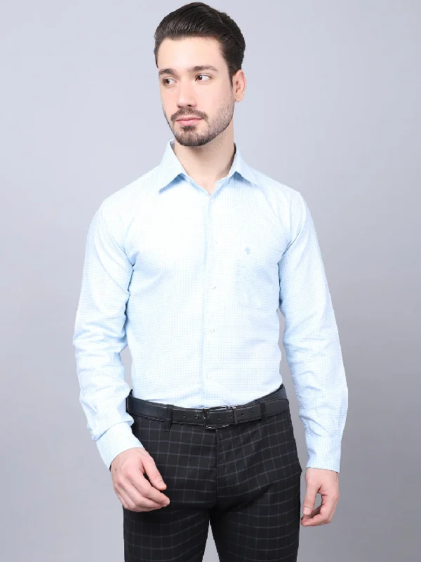 Men's Sky Blue Formal Small Checks Full Sleeve Shirt