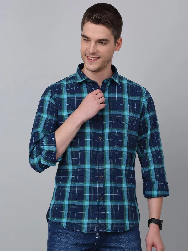 Men's Turquoise Casual Big Checks Full Sleeve Shirt