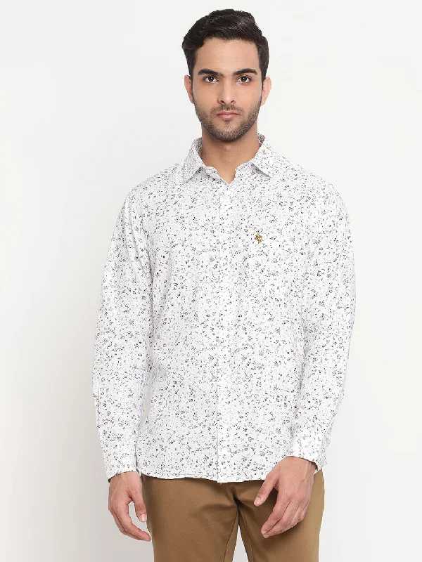 Men's White Casual Floral Print Full Sleeve Shirt