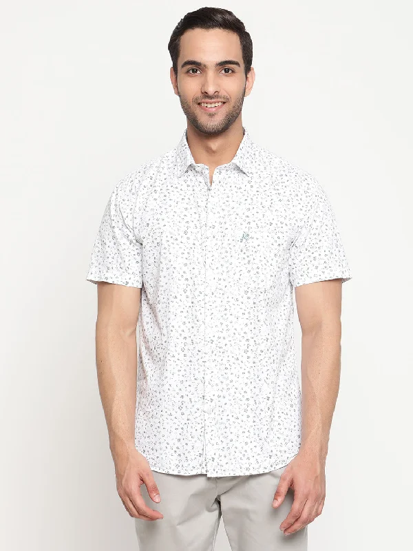 Men's White Casual Floral Print Half Sleeve Shirt