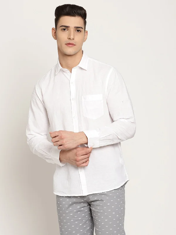 Men's White Casual Plain Full Sleeve Shirt