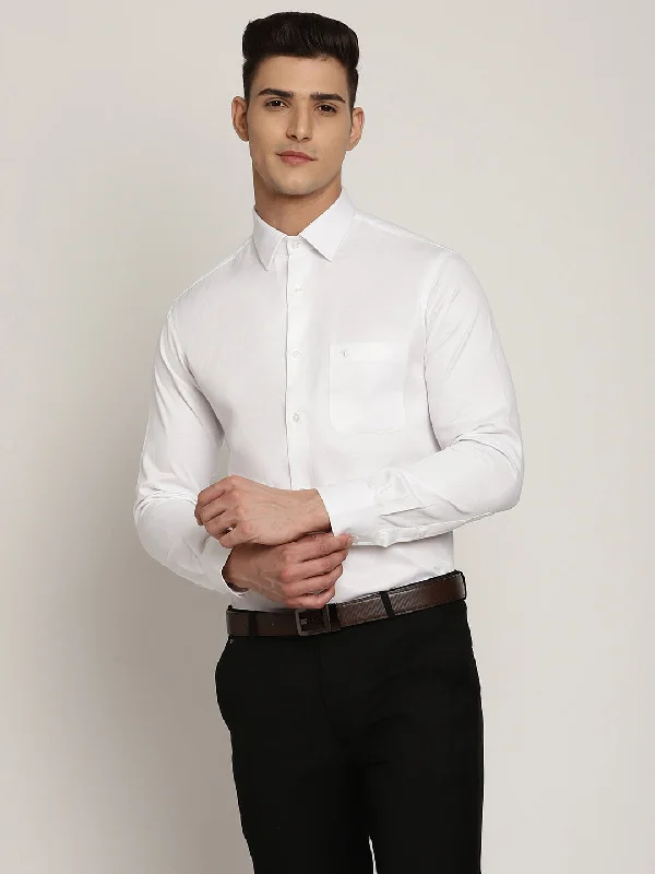 Men's White Formal Self Textured Full Sleeve Shirt