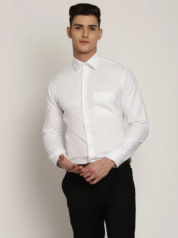 Men's White Formal Self textured Full Sleeve Shirt