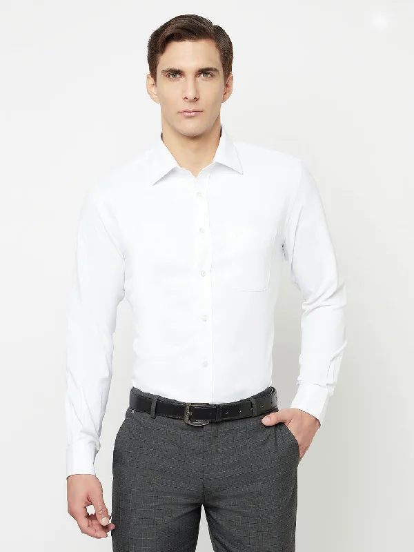 Men's White Formal Self Textured Full Sleeve Shirt