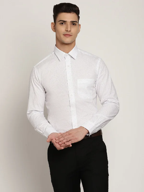 Men's White Formal Geometric Print Full Sleeve Shirt