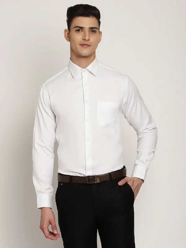 Men's White Formal Self Textured Full Sleeve Shirt