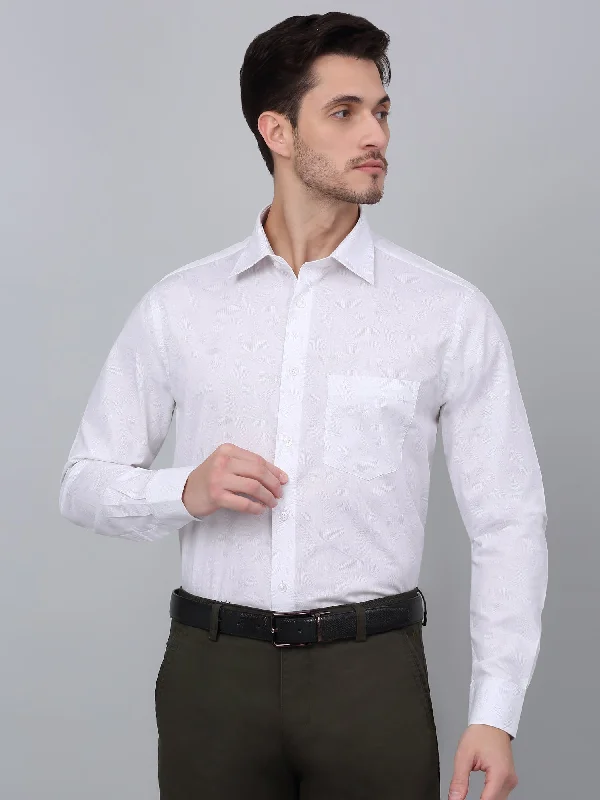 Men's White Formal Abstract Print Full Sleeve Shirt