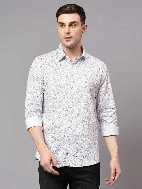 Men's White Party Paisley Print Full Sleeve Shirt