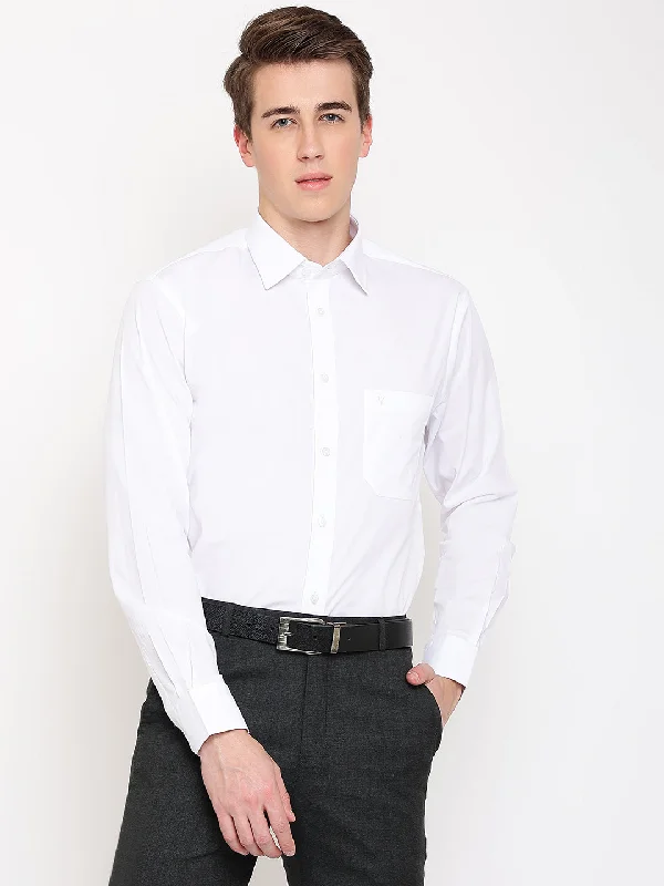 Men's White Formal Plain Stretch Full Sleeve Shirt