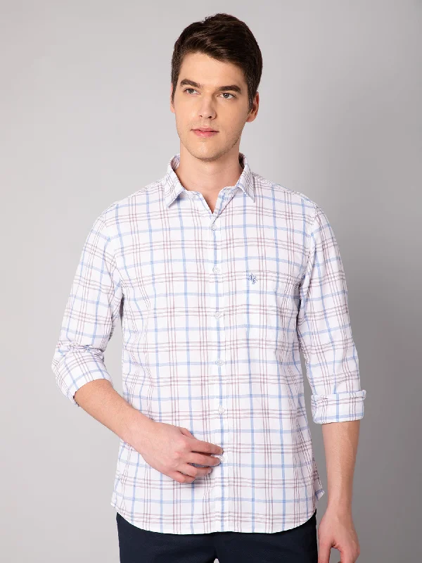 Men's White Casual Big Checks Full Sleeve Shirt