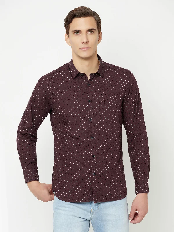 Men's Wine Casual Geometric Print Full Sleeve Shirt