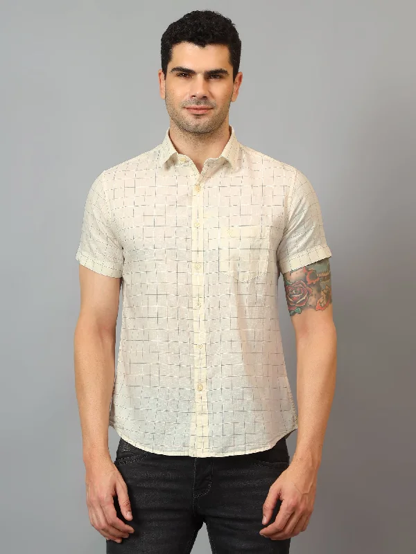 Men's Yellow Casual Small Checks Half sleeve Shirt