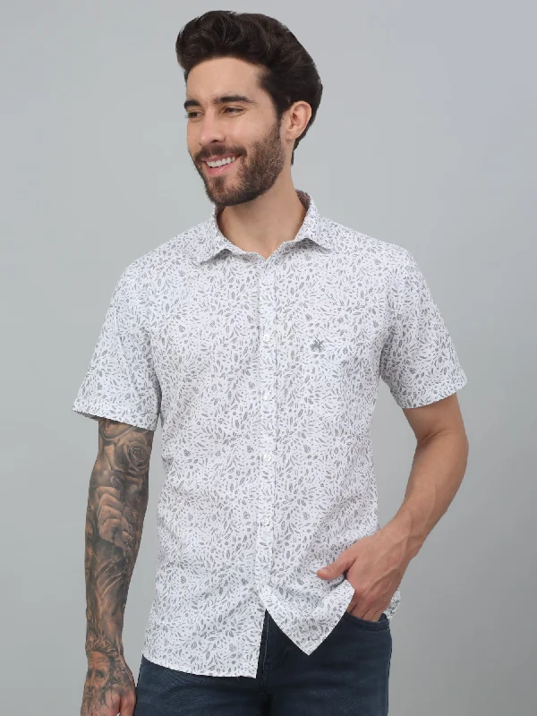 Men's White Casual Floral Print Half sleeve Shirt